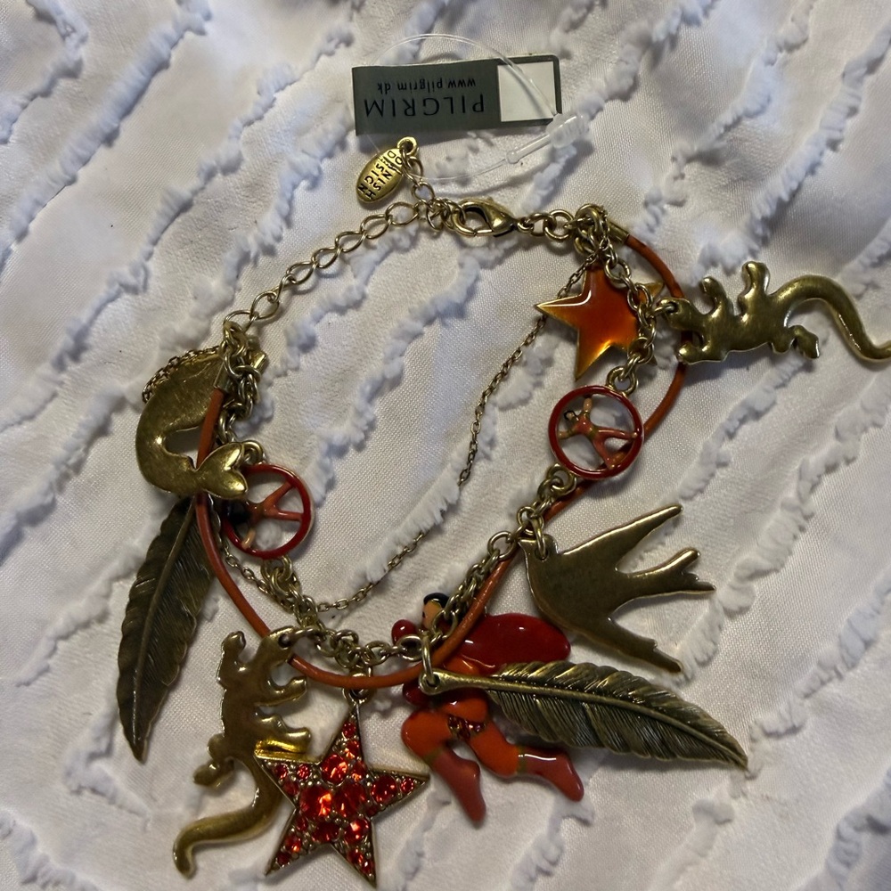 Pilgrim Gold and Orange Charm Bracelet